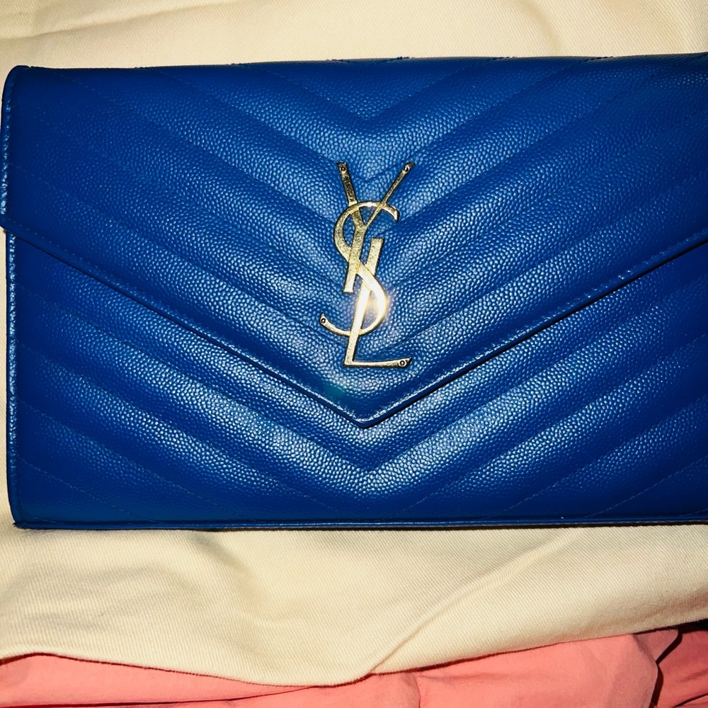 Yves Saint Laurent Vibrant Blue Chevron Clutch